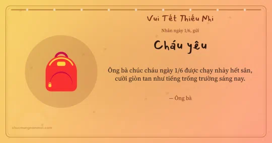 Thiệp ngày 1/6 cho cháu: Cặp sách trên nền nắng sớm