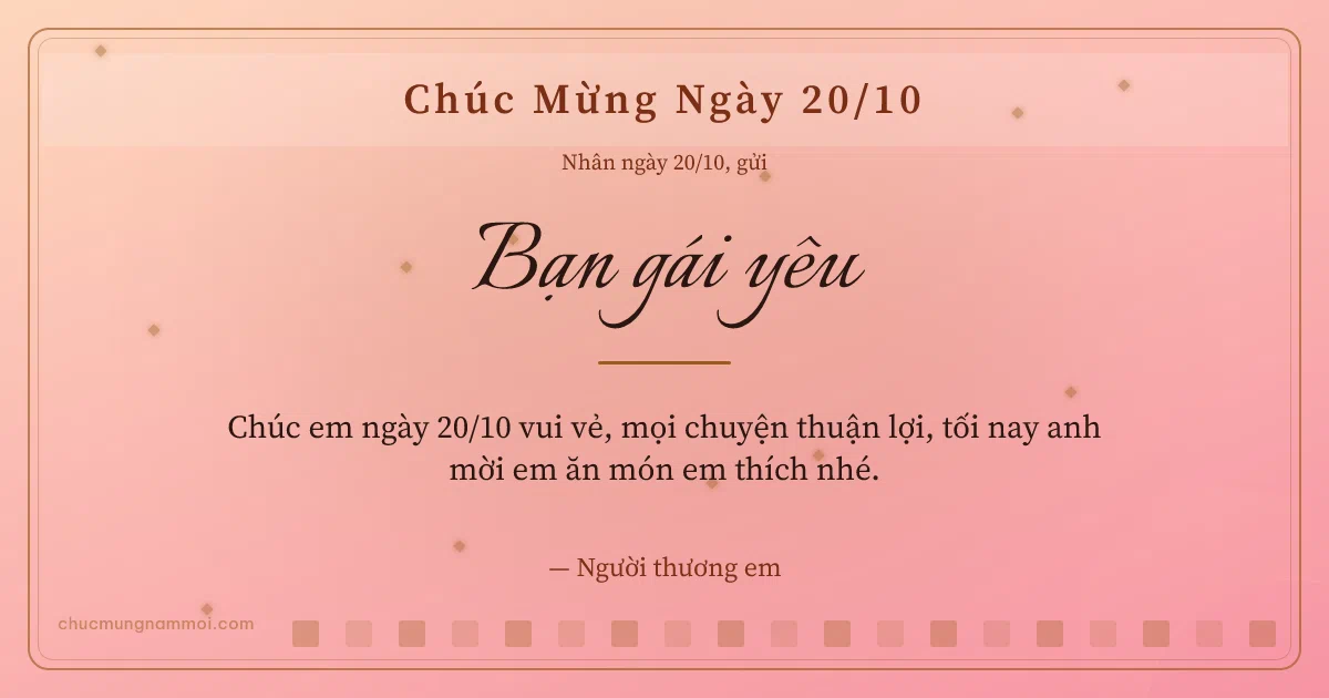 Thiệp ngày 20/10 cho bạn gái: Ô vuông nhỏ trên nền hồng san hô. Chúc em ngày 20/10 vui vẻ, mọi chuyện thuận lợi… (Bản ngang)
