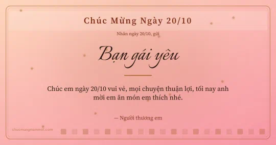 Thiệp ngày 20/10 cho bạn gái: Ô vuông nhỏ trên nền hồng san hô