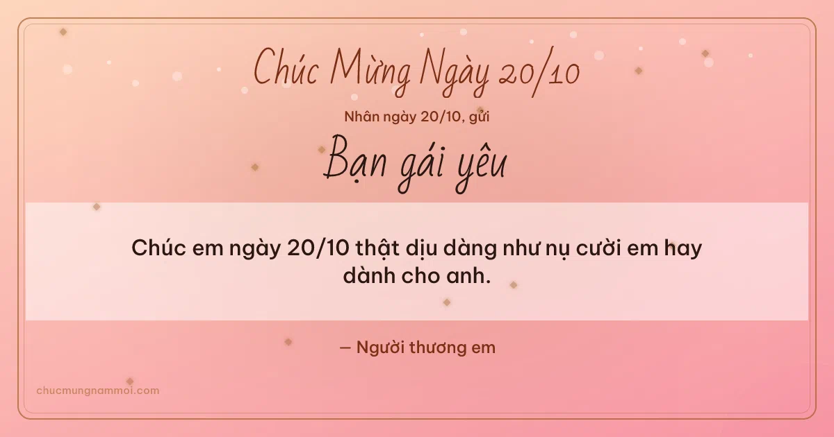 Thiệp ngày 20/10 cho bạn gái: Kim tuyến lãng mạn trên nền hồng san hô. Chúc em ngày 20/10 thật dịu dàng… (Bản ngang)