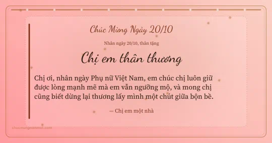 Thiệp ngày 20/10 cho chị em: Hồng phấn lãng mạn