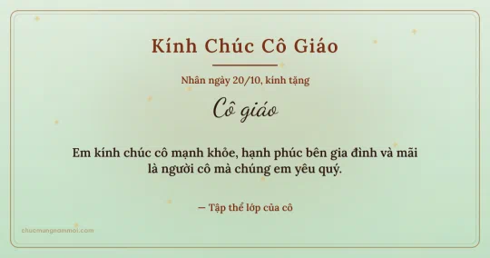 Thiệp ngày 20/10 cho cô giáo: Lời chúc gửi cô