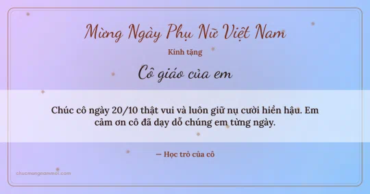 Thiệp ngày 20/10 cho cô giáo: Hoa tím tặng cô
