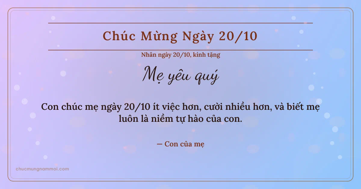 Thiệp trái tim hồng ngày 20/10 tặng mẹ. Con chúc mẹ ngày 20/10 ít việc hơn, cười nhiều hơn… (Bản ngang)