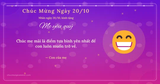 Thiệp ngày 20/10 cho mẹ: Mặt cười toe toét trên nền tím hoa sim