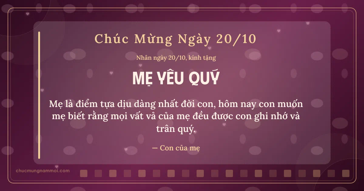Thiệp cho mẹ: Trái tim hồng và ô vuông nhỏ ngày 20/10. Mẹ là điểm tựa dịu dàng nhất đời con… (Bản ngang)