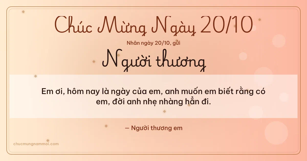 Thiệp kim tuyến ngày 20/10 tặng người yêu. Em ơi, hôm nay là ngày của em, anh muốn em biết rằng có em… (Bản ngang)
