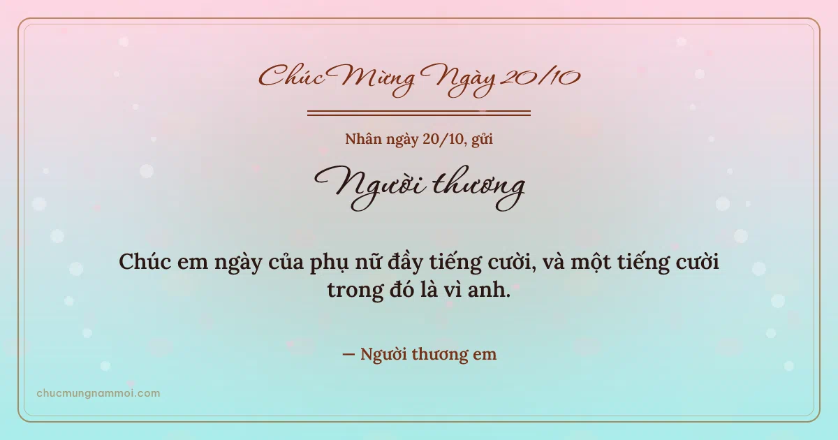 Thiệp ngày 20/10 cho người yêu: Trái tim hồng ấm áp trên nền xanh pha hồng. Chúc em ngày của phụ nữ đầy tiếng cười… (Bản ngang)