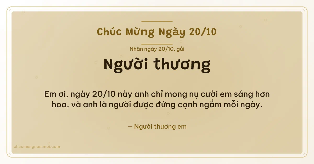 Thiệp ngày 20/10 cho người yêu: Bong bóng trên nền trắng vàng kim. Em ơi, ngày 20/10 này anh chỉ mong nụ cười em sáng hơn hoa… (Bản ngang)