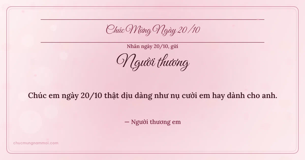 Thiệp cho người yêu: Trái tim hồng ngày 20/10 trên nền hồng phấn nước. Chúc em ngày 20/10 thật dịu dàng… (Bản ngang)