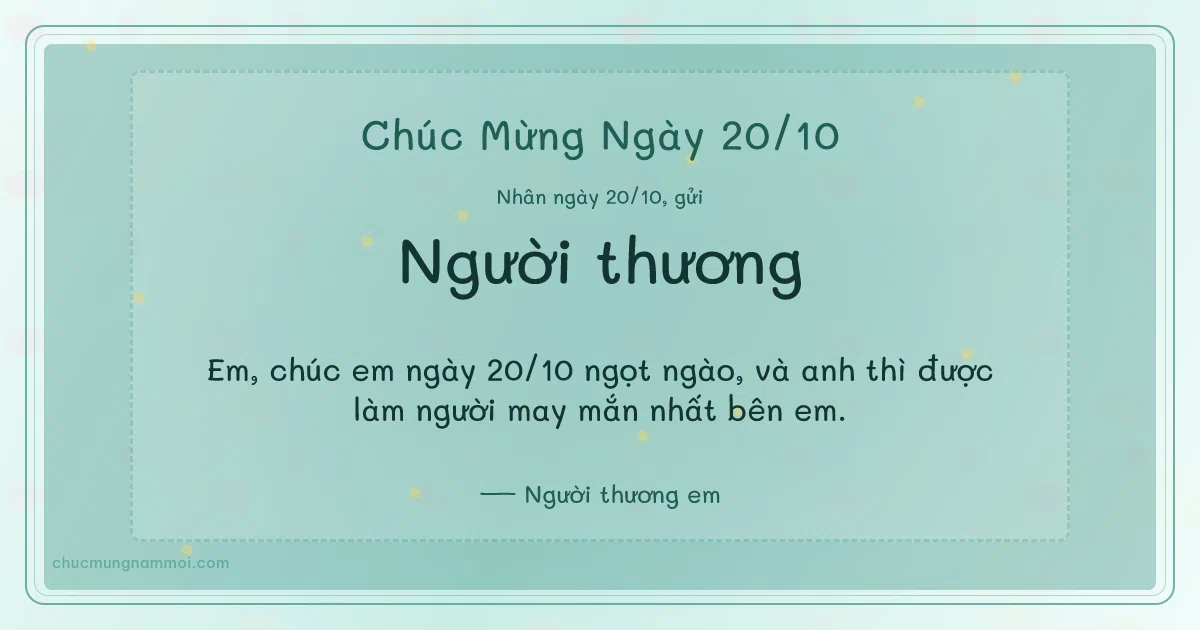 Thiệp ngày 20/10 cho người yêu: Hoa vàng trên nền xanh ngọc nước. Em, chúc em ngày 20/10 ngọt ngào… (Bản ngang)