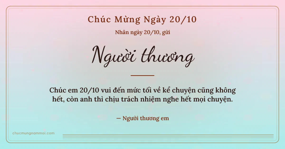 Thiệp ngày 20/10 cho người yêu: Sọc mảnh trên nền xanh pha hồng. Chúc em 20/10 vui đến mức tối về kể chuyện cũng không hết… (Bản ngang)