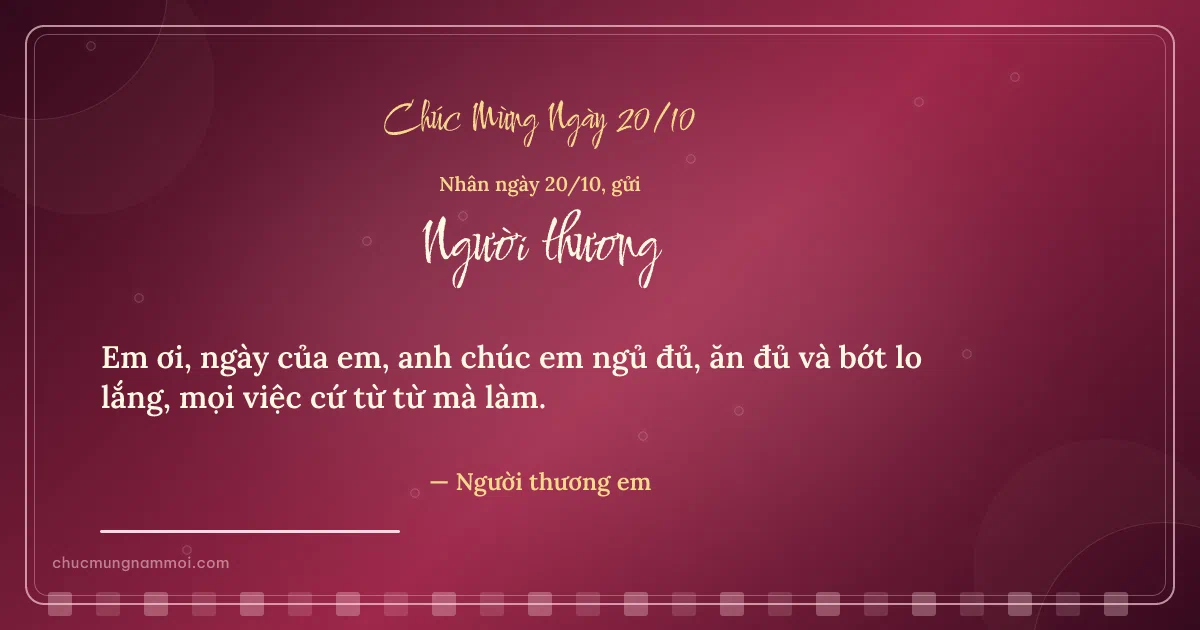Thiệp ngày 20/10 cho người yêu: Bong bóng trên nền hồng đào. Em ơi, ngày của em, anh chúc em ngủ đủ, ăn đủ… (Bản ngang)