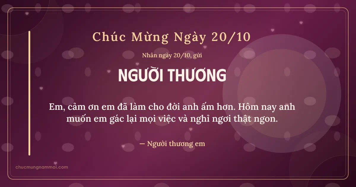 Thiệp ngày 20/10 cho người yêu: Vòng tròn lớn trên nền rượu vang. Em, cảm ơn em đã làm cho đời anh ấm hơn… (Bản ngang)