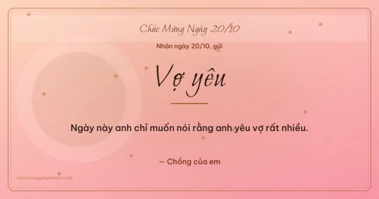 Thiệp ngày 20/10 cho vợ: Kim tuyến và vòng tròn lớn trên nền hồng san hô