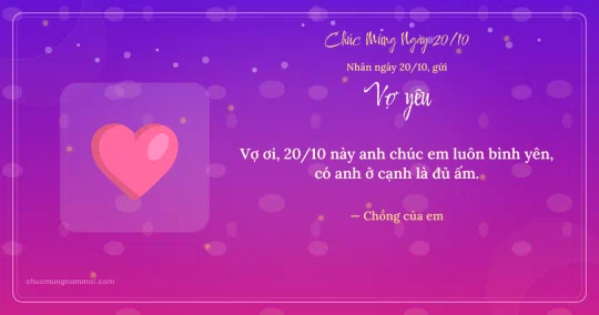 Thiệp ngày 20/10 cho vợ: Trái tim hồng và hoa vàng trên nền tím hoa sim