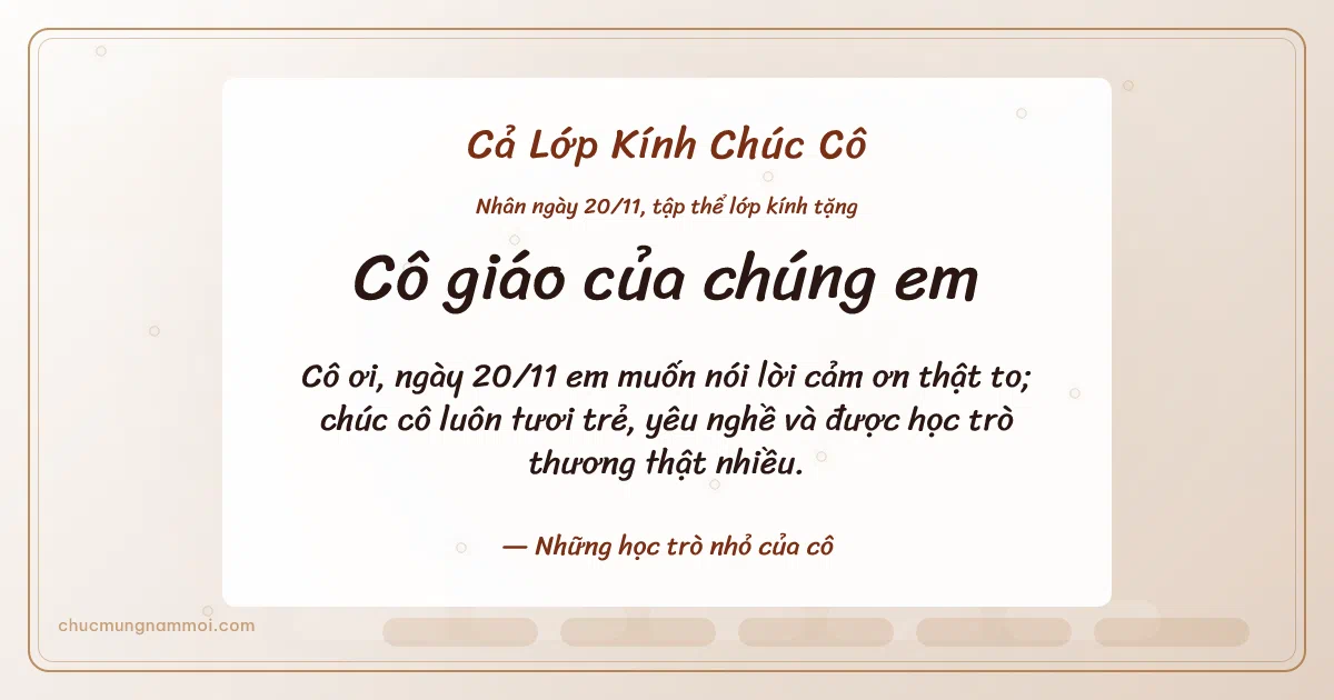 Thiệp ngày 20/11 cho cả lớp: Bong bóng ấm áp tặng cô. Cô ơi, ngày 20/11 em muốn nói lời cảm ơn thật to… (Bản ngang)