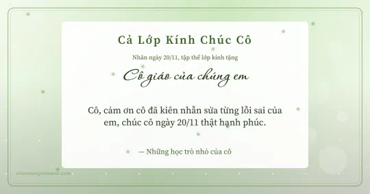 Thiệp ngày 20/11 cho cả lớp: Xanh lá nước sang trọng