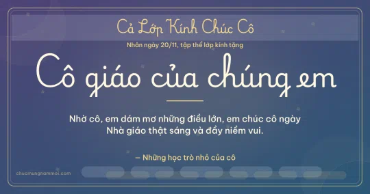 Thiệp cho cả lớp: Sóng nước ngày 20/11 trên nền xanh tím