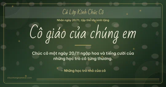 Thiệp ngày 20/11 cho cả lớp: Kim tuyến vàng và sọc mảnh trên nền xanh rêu đậm