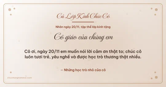 Thiệp ngày 20/11 cho cả lớp: Giấy dó trang nhã tặng cô