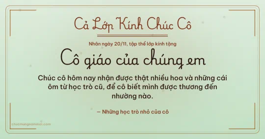 Thiệp ngày 20/11 cho cả lớp: Trà xanh mùa tri ân