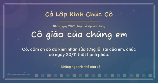 Thiệp ngày 20/11 cho cả lớp: Sao băng ấm áp trên nền xanh tím
