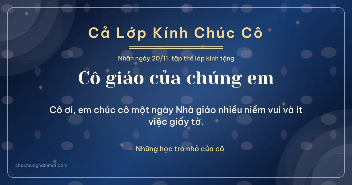 Thiệp ngày 20/11 cho cả lớp: Biển sâu rạng rỡ, kiểu 23. Cô ơi, em chúc cô một ngày Nhà giáo nhiều niềm vui… (Bản ngang)