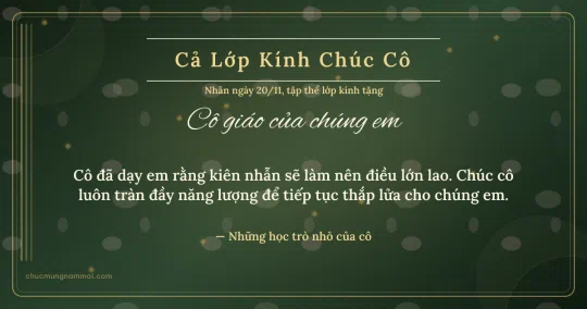 Thiệp ngày 20/11 cho cả lớp: Kim tuyến vàng và sọc dọc trên nền xanh rêu đậm