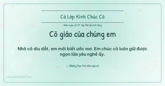 Thiệp ngày 20/11 cho cả lớp: Kim tuyến vàng tươi mới trên nền xanh ngọc nước
