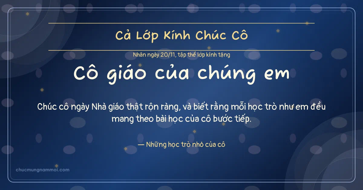 Thiệp ngày 20/11 cho cả lớp: Biển sâu rạng rỡ, kiểu 21. Chúc cô ngày Nhà giáo thật rộn ràng, và biết… (Bản ngang)