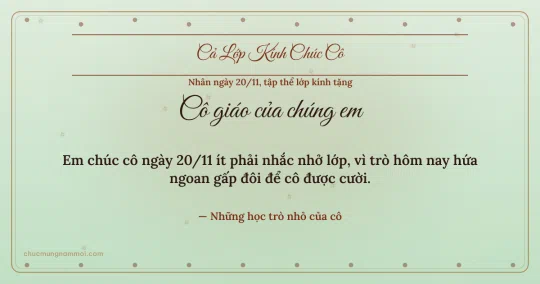 Thiệp ngày 20/11 cho cả lớp: Hạt chấm trên nền xanh trà