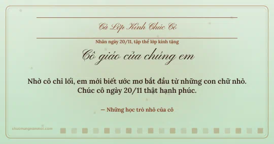 Thiệp ngày 20/11 cho cả lớp: Ô vuông nhỏ trên nền xanh trà