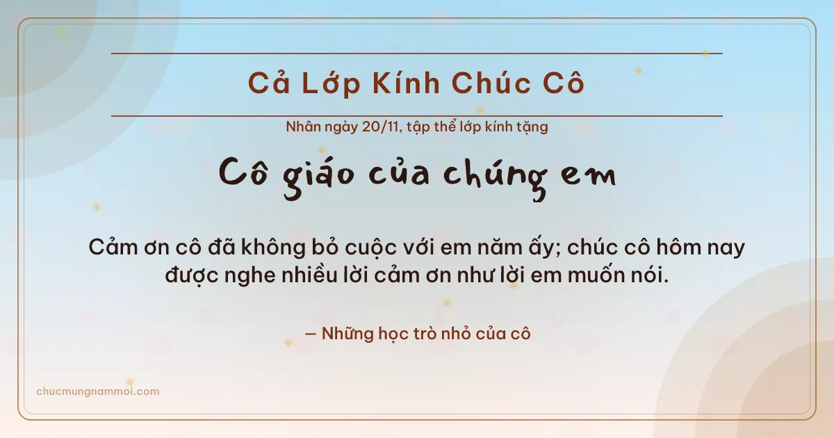Thiệp ngày 20/11 cho cả lớp: Bình minh rạng rỡ, kiểu 19. Cảm ơn cô đã không bỏ cuộc với em năm ấy… (Bản ngang)