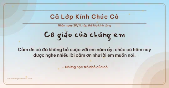 Thiệp ngày 20/11 cho cả lớp: Bình minh rạng rỡ, kiểu 19