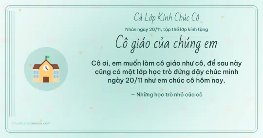 Thiệp ngày 20/11 cho cả lớp: Trường học và kim tuyến vàng