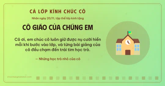 Thiệp ngày 20/11 cho cả lớp: Trường học trên nền xanh lúa non