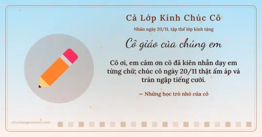 Thiệp ngày 20/11 cho cả lớp: Bút chì và kim tuyến vàng