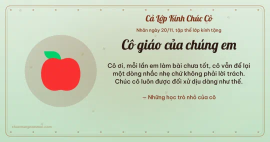 Thiệp ngày 20/11 cho cả lớp: Quả táo đỏ trên nền xanh trà