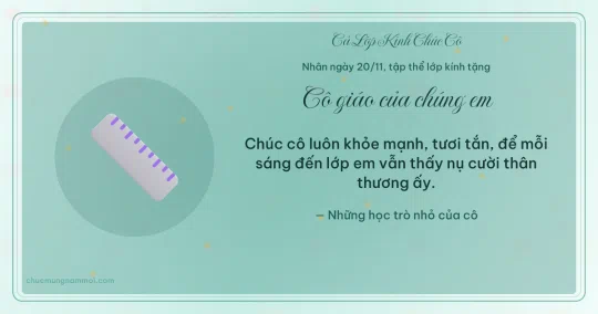 Thiệp cho cả lớp: Thước kẻ ngày 20/11 trên nền xanh ngọc nước