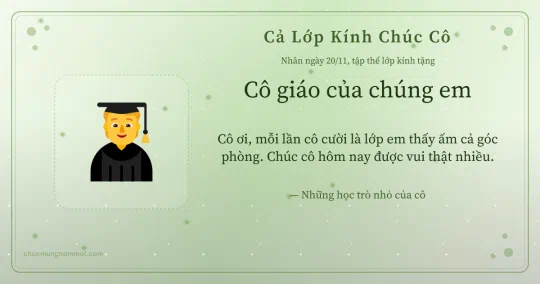 Thiệp ngày 20/11 cho cả lớp: Học trò trên nền xanh lá nước