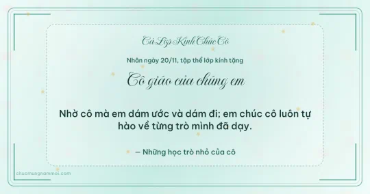 Thiệp ngày 20/11 cho cả lớp: Kim tuyến vàng tặng cô, kiểu 2