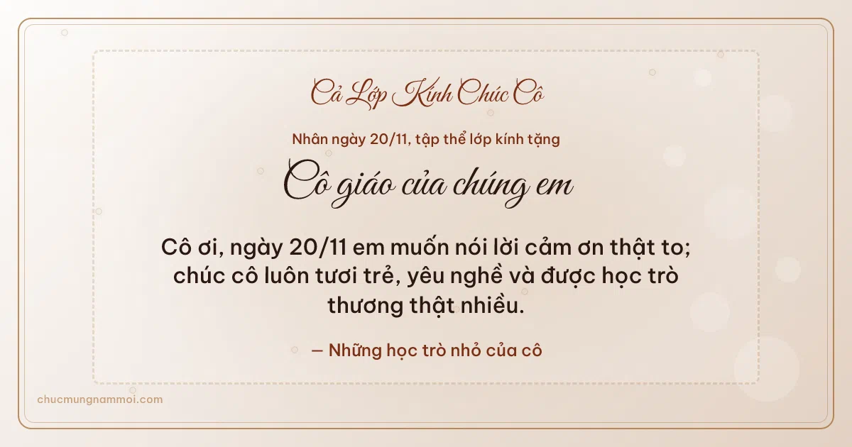 Thiệp ngày 20/11 cho cả lớp: Bong bóng tươi mới tặng cô. Cô ơi, ngày 20/11 em muốn nói lời cảm ơn thật to… (Bản ngang)