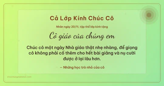 Thiệp ngày 20/11 cho cả lớp: Lúa non rạng rỡ, kiểu 22