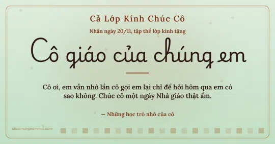 Thiệp ngày 20/11 cho cả lớp: Trà xanh ấm áp, kiểu 31