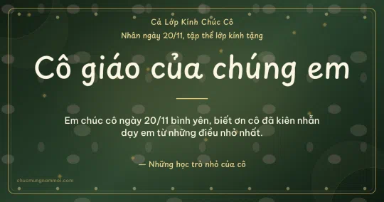 Thiệp ngày 20/11 cho cả lớp: Xanh rêu vàng kim ấm áp