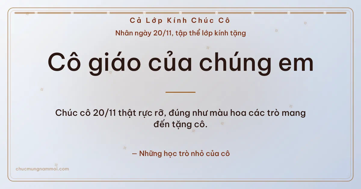 Thiệp ngày 20/11 cho cả lớp: Sao băng tặng cô, kiểu 11. Chúc cô 20/11 thật rực rỡ, đúng… (Bản ngang)