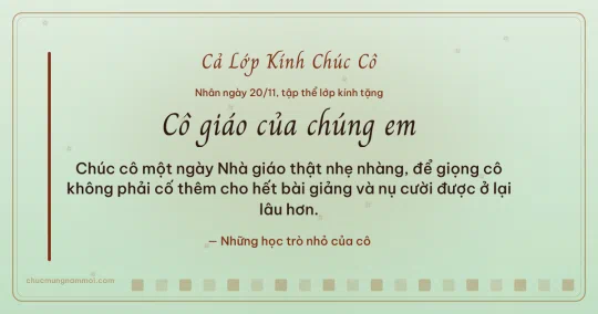 Thiệp ngày 20/11 cho cả lớp: Trà xanh ấm áp, kiểu 34