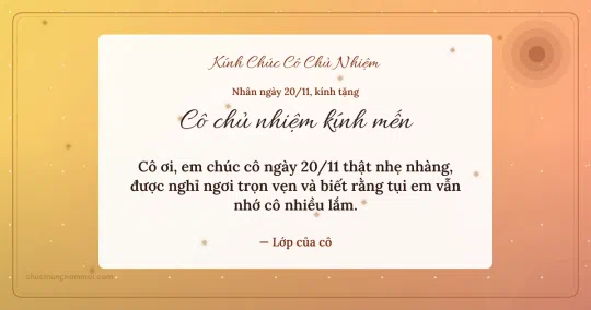 Thiệp ngày 20/11 cho cô chủ nhiệm: Nắng sớm trang nhã, kiểu 18
