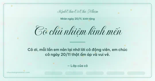 Thiệp ngày 20/11 cho cô chủ nhiệm: Kim tuyến vàng và sóng nước trên nền xanh ngọc nước